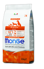 Monge Natural Superpremium All breeds Adult Monoprotein Duck with Rice and Potatoes - Пълноценна суха храна за кучета в зряла възраст от всички породи с патешко, ориз и картофи