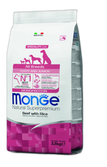 Monge Natural Superpremium All breeds Puppy and Junior Monoprotein Beef with Rice - Пълноценна суха храна за подрастващи кученца от всички породи с телешко и ориз