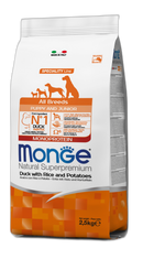 Monge Natural Superpremium All breeds Puppy and Junior Monoprotein Duck with Rice and Potatoes - Пълноценна суха храна за подрастващи кученца от всички породи с патешко, ориз и картофи