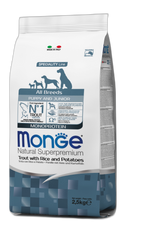 Monge Natural Superpremium All breeds Puppy and Junior Monoprotein Trout with Rice and Potatoes -  - Пълноценна суха храна за подрастващи кученца от всички породи с пъстърва, ориз и картофи