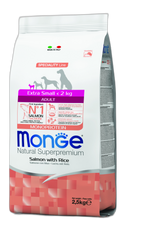 Monge Natural Superpremium Extra Small Adult Monoprotein Salmon with Rice - Пълноценна суха храна за кучета в зряла възраст от миниатюрните породи със сьомга и ориз