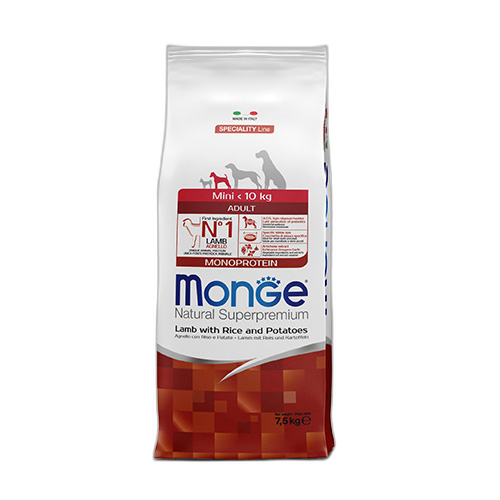 Monge Natural Superpremium Mini Adult Monoprotein Lamb with Rice and Potatoes - Пълноценна суха храна за кучета в зряла възраст от дребните породи с агнешко, ориз и картофи