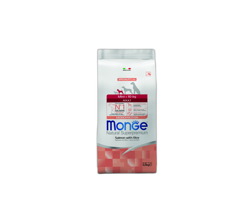 Monge Natural Superpremium Mini Adult Monoprotein Salmon with Rice - Пълноценна суха храна за кучета в зряла възраст от дребните породи със сьомга и ориз