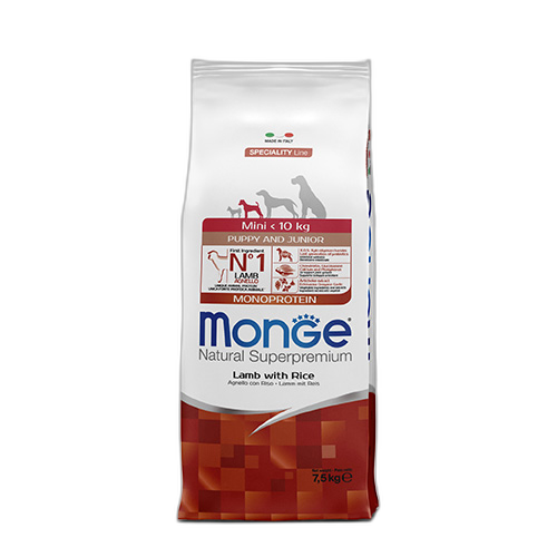Monge Natural Superpremium Mini Puppy and Junior Monoprotein Lamb with Rice - Пълноценна суха храна за подрастващи кученца от дребните породи с агнешко и ориз