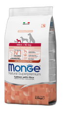 Monge Natural Superpremium Mini Puppy and Junior Monoprotein Salmon with Rice - Пълноценна суха храна за подрастващи кученца от дребните породи със сьомга и ориз