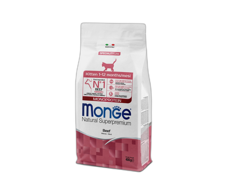 Monge Natural Superpremium Monoprotein Kitten Beef - Пълноценна суха храна за подрастващи котета с телешко