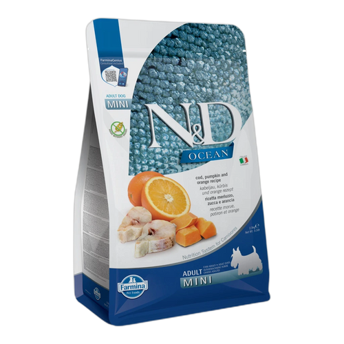 N&D Ocean Codfish, Pumpkin & Orange Adult MINI - суха храна без зърнени култури за кучета над 1 година от дребни породи,