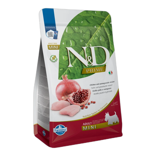 N&D Prime Chicken & Pomegranate Adult Mini - суха храна без зърнени култури за кучета в зряла възраст от дребни породи, 