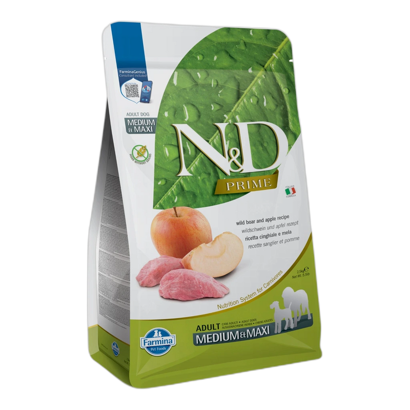N&D Prime Wild Boar & Apple Adult Medium & Maxi - суха храна без зърнени култури за кучета в зряла възраст от средни и е