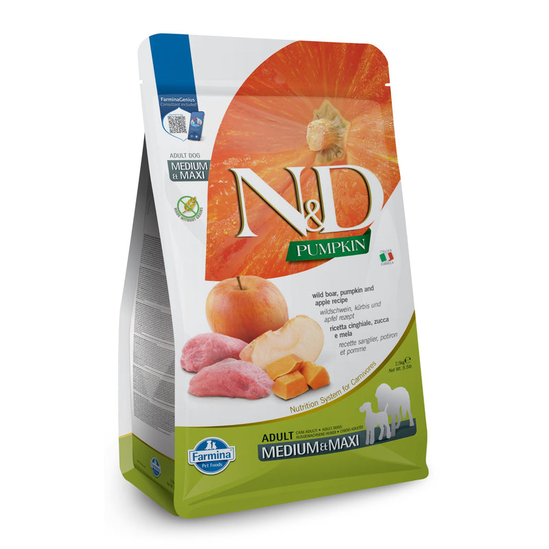 N&D Pumpkin Boar & Apple Adult Medium & Maxi – беззърнена суха храна за кучета над 1 година от средни и едри породи