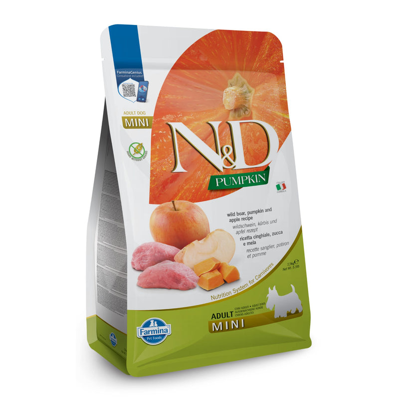 N&D Pumpkin Boar & Apple Adult Mini – беззърнена суха храна за кучета над 1 година от дребни породи