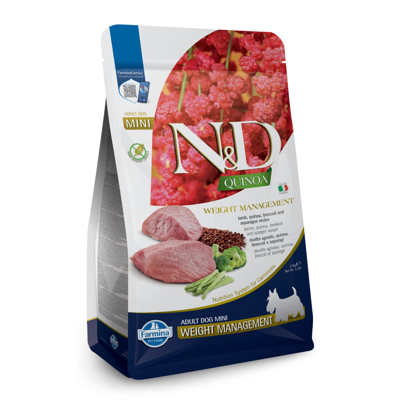 N&D Quinoa Weight Management with Lamb Adult Mini – беззърнена суха храна за контрол на теглото за кучета от дребни породи над 1 година