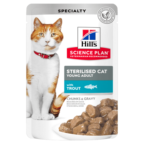 Hill's Science Plan Feline Young Adult Sterilised Pouches Trout – паучове с пъстърва